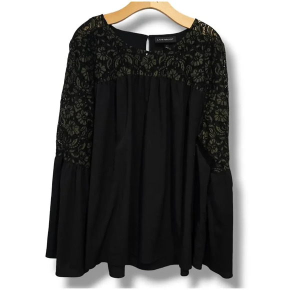 Lane Bryant women's Plus size black green lace bell long sleeves Blouse size 16 - Picture 6 of 9
